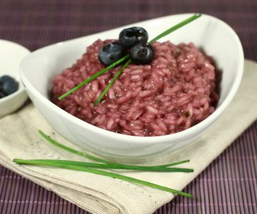 Risotto met bosbessen en bieslook