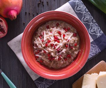 Granaatappelrisotto met preicrème