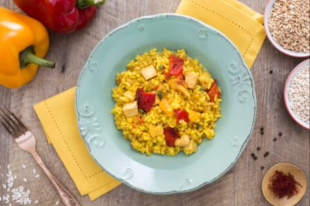 Rijst, Gort en Spelt in Paprika en Tofu Saus