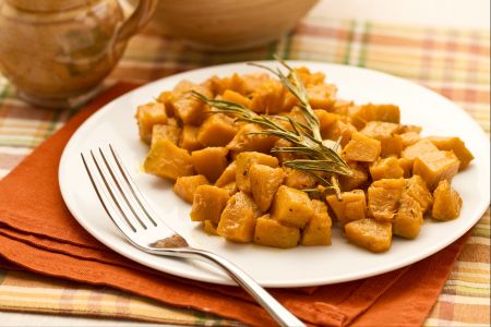 Gebakken pompoen met rozemarijn en witte wijn