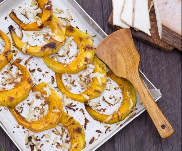 Ovenschotel van pompoen met gerookte ricottavlokken
