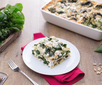 Lasagne met pestosaus, ricotta en spinazie
