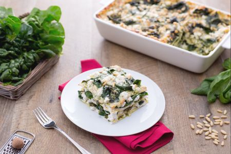 Lasagne met pestosaus, ricotta en spinazie