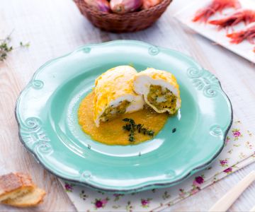 Gevulde kipfilets met garnalen