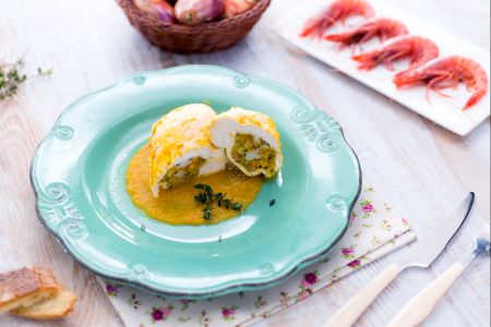 Gevulde kipfilets met garnalen