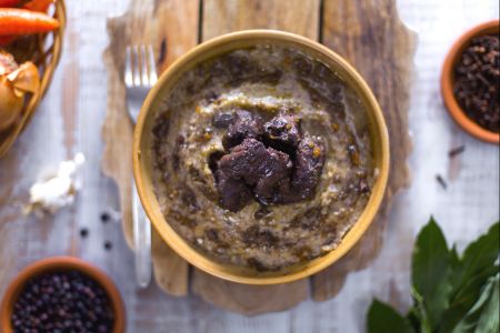 Hert in salm met boekweitpolenta