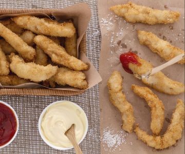 Krokante kipstukjes met kokospanade