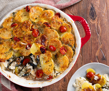 Baarse Tiella (rijst aardappelen en mosselen)