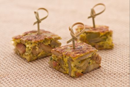 Artisjokken, champignons en gerookt spek omelet