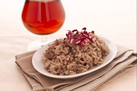 Bier Risotto met Radicchio en Worstjes