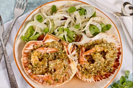 Gegratineerde garnalen