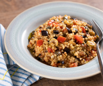 Fregola met aubergines