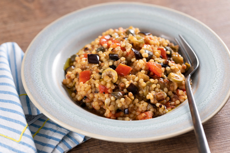 Fregola met aubergines