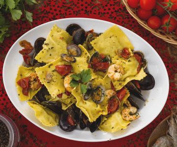 Ravioli met tongfilet en zeebrasem