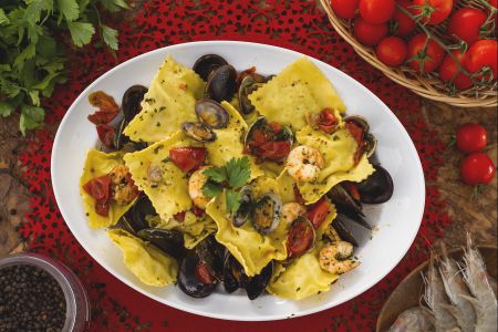 Ravioli met tongfilet en zeebrasem