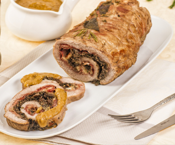 Bierrollade met spek en paddenstoelen