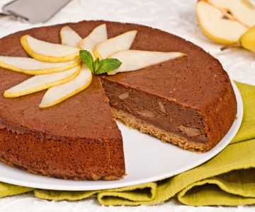 Chocolade en peer cheesecake