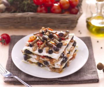 Lasagne met konijn ragout en champignons