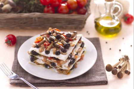 Lasagne met konijn ragout en champignons