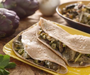 Spelt crêpes met caponata