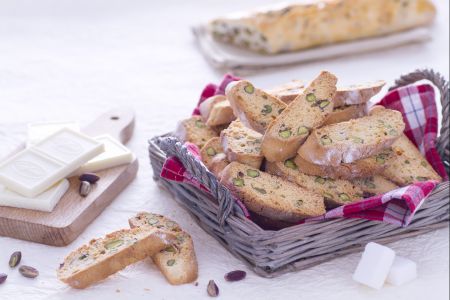 Pistache en witte chocoladecantuccini