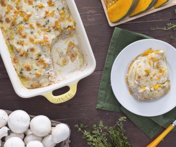 Pompoenlasagne met champignonroom en scamorza