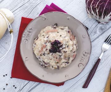 Risotto met speck, radicchio en caciocavallo