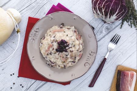 Risotto met speck, radicchio en caciocavallo