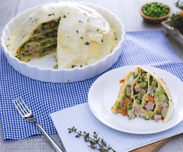 Lasagne zuccotto met groenten, fontina en ham