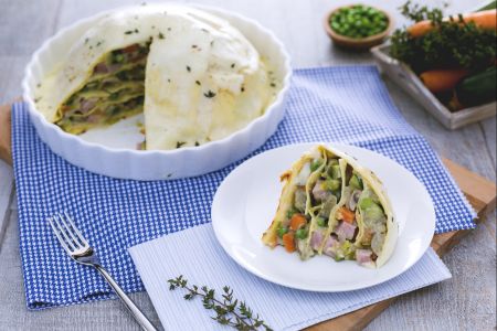 Lasagne zuccotto met groenten, fontina en ham