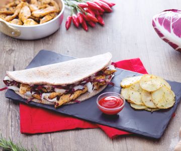 Boekweit Piadina met Kippenreepjes en Gebakken Chips