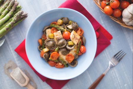 Orecchiette van gerookt graan met kwabaal en asperges