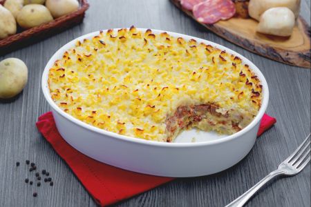 Aardappelgâteau met soppressata en gerookte provola