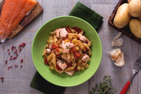 Pasta met zalm en aardappelen