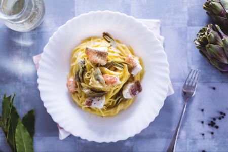 Spaghetti met schorpioenvis en artisjokken