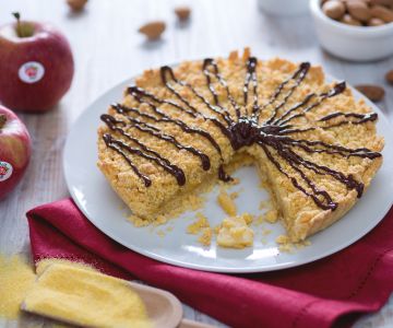 Appelcrumble met chocoladesaus