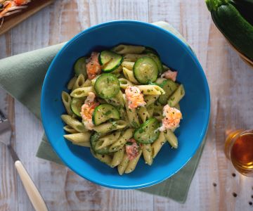 Pasta met courgettecrème en garnalen