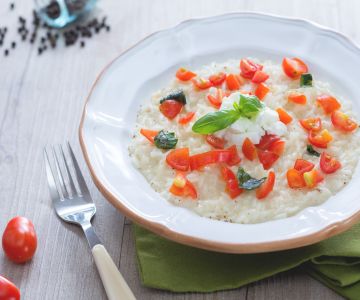 Risotto met buffelmozzarella en cherrytomaatjes