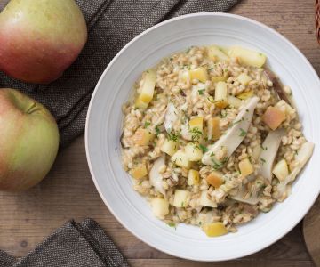Orzotto met paddenstoelen en appels