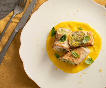 Zwaardvisrolletjes met mangosaus