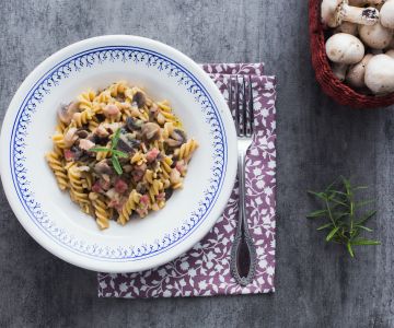 Pasta met paddenstoelen en bonen