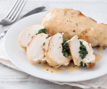 Gevulde kipfilet-tasjes met ricotta en spinazie