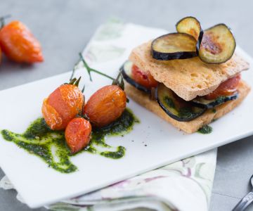 Millefeuille van tofu en aubergine