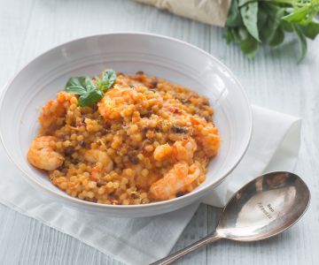 Fregola met scampi en garnalen