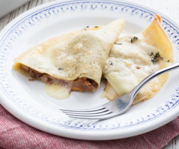 Hartige crêpes met cantharellen en pancetta
