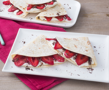 Piadina met mascarponecrème, aardbeien en pure chocolade
