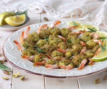 Garnalen uit de oven met pistachenootkorst