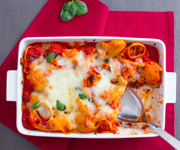 Lumaconi met parmigiana van aubergine