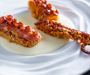 Gegrilde octopus op aardappelpuree