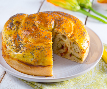 Rustico met salami en courgettebloemen